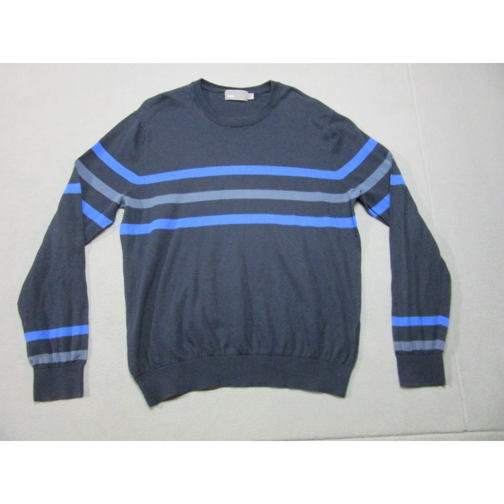 Vince Sweater Men XL Navy Blue Striped Long Sleeve Crew Neck Office Casual